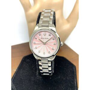 Bulova Women's Watch 96P249 Sutton Quartz Pink Dial Diamond Silver Steel 28mm